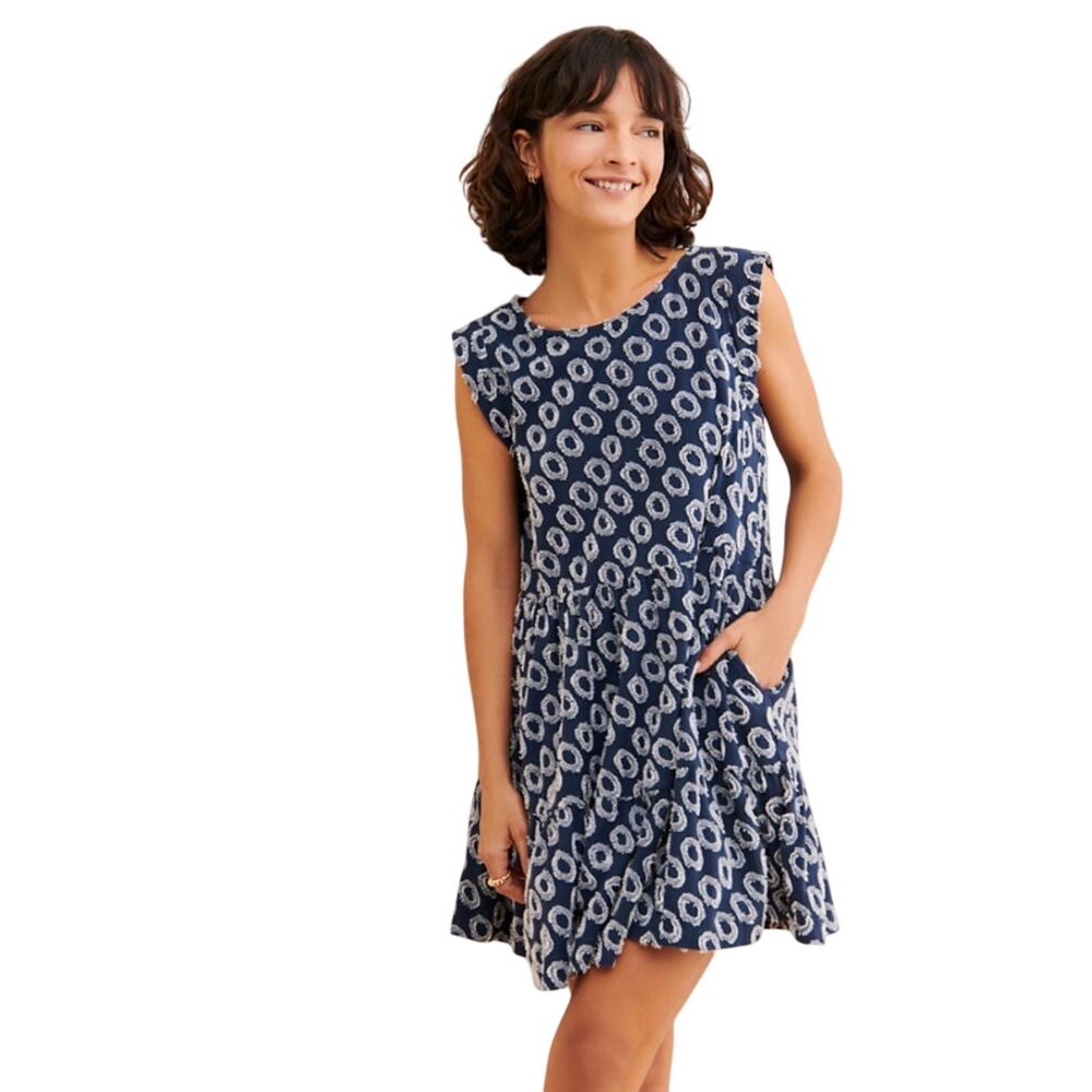 Maeve by Anthropologie Dark Blue White Tiered Tunic mini Dress 1X